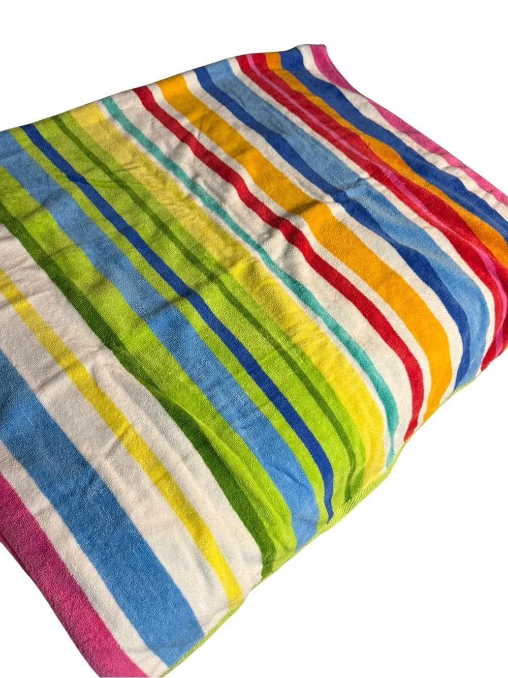 Oversized Bright Multicolor Striped Beach Towel - Green, Yellow, Aqua, Red, Blue
